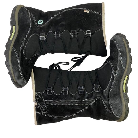 Merrell Jungle Moc Black Suede Leather Faux Fur Select Dry Winter Boots Kids 7 - Picture 2 of 16